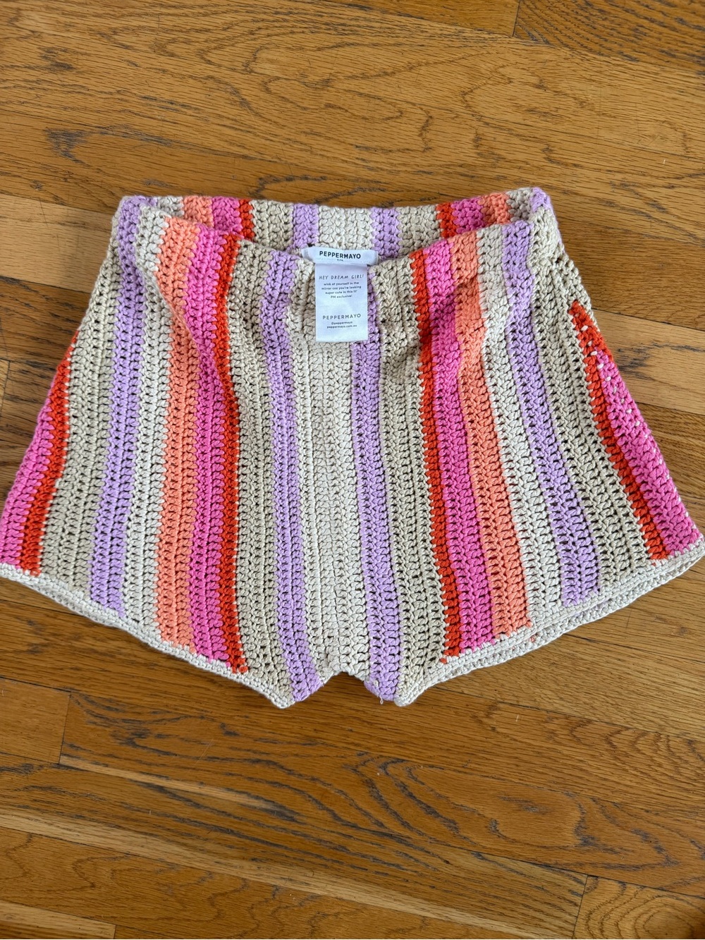 Peppermayo Crocheted High-Waist Striped Shorts in Beige, Pink, Lilac & Coral - Picture 5 of 6